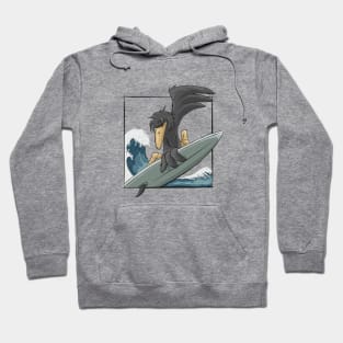 Surfer Crow Raven Surfing On Japan Wave Hoodie